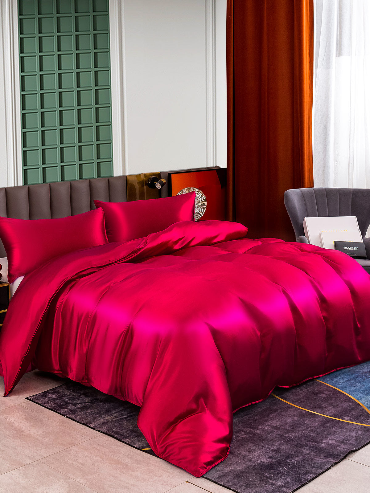 [Wine] SilkSilky-UK 25Momme Pure Silk Bedding Set 001