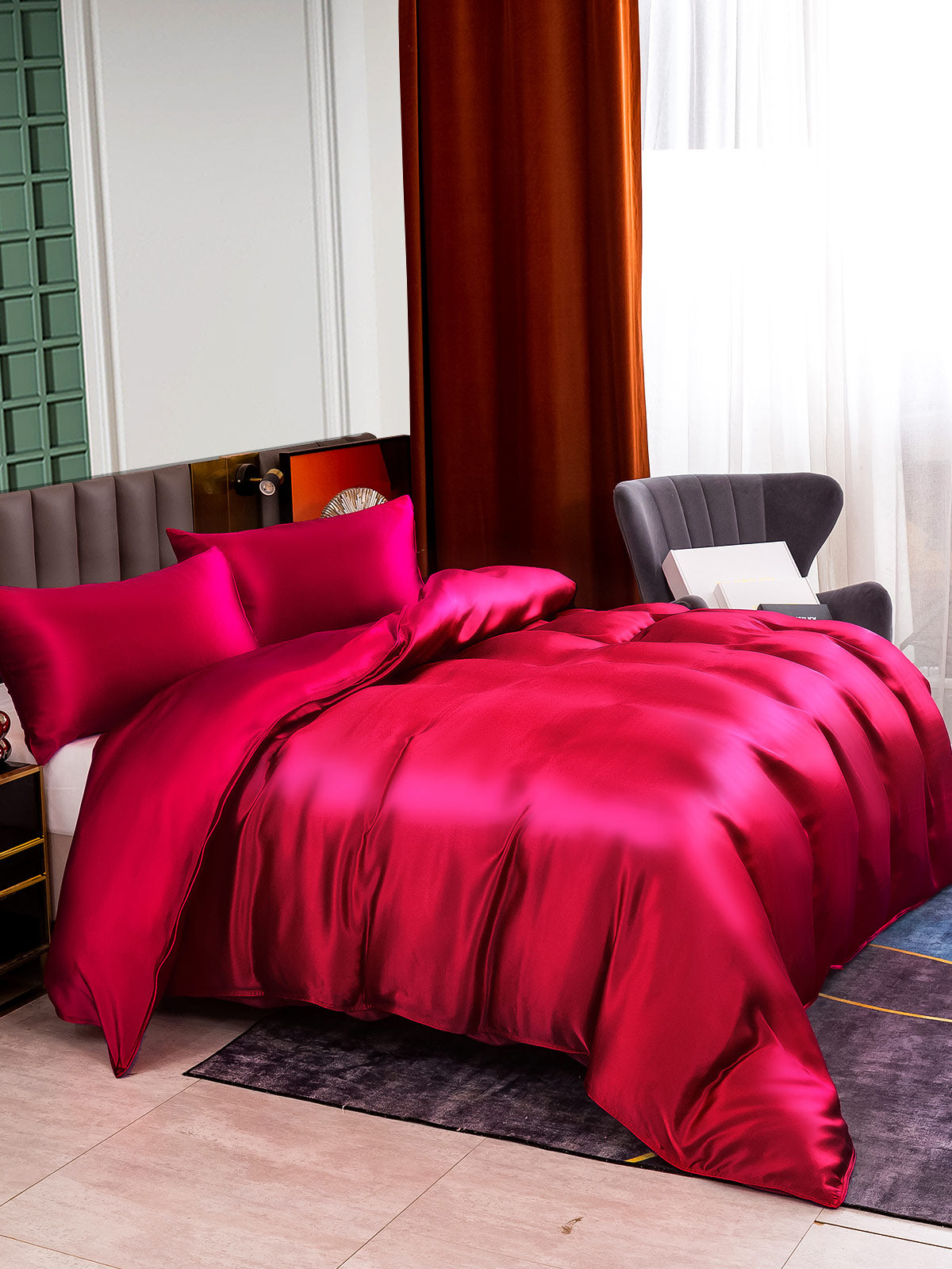 [Wine] SilkSilky-UK 25Momme Pure Silk Bedding Set 003