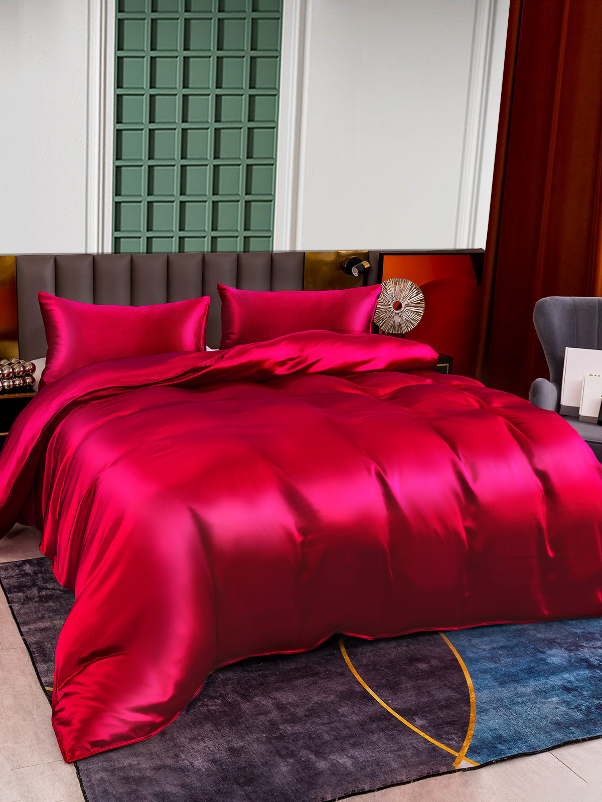[Wine] SilkSilky-UK 25Momme Pure Silk Bedding Set 004