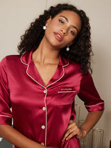[Wine] SilkSilky-UK Pure Silk Half Sleeve Lapel Nightshirt 003