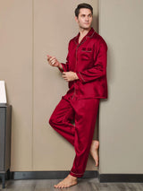 [Wine] SilkSilky-UK Pure Silk Long Sleeve Lapel Men's Pyjamas 002