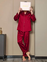 [Wine] SilkSilky-UK Pure Silk Long Sleeve Lapel Men's Pyjamas 003