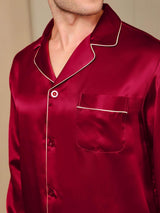 [Wine] SilkSilky-UK Pure Silk Long Sleeve Lapel Men's Pyjamas 009