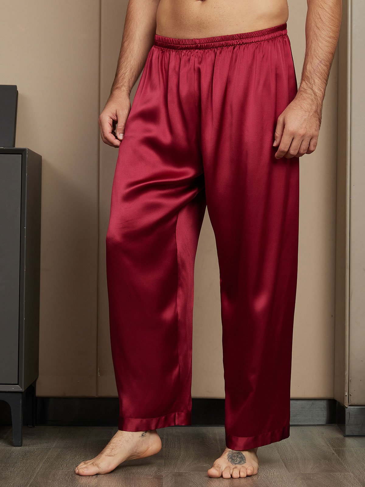 [Wine] SilkSilky-UK Pure Silk Mens Sleep Bottoms 001