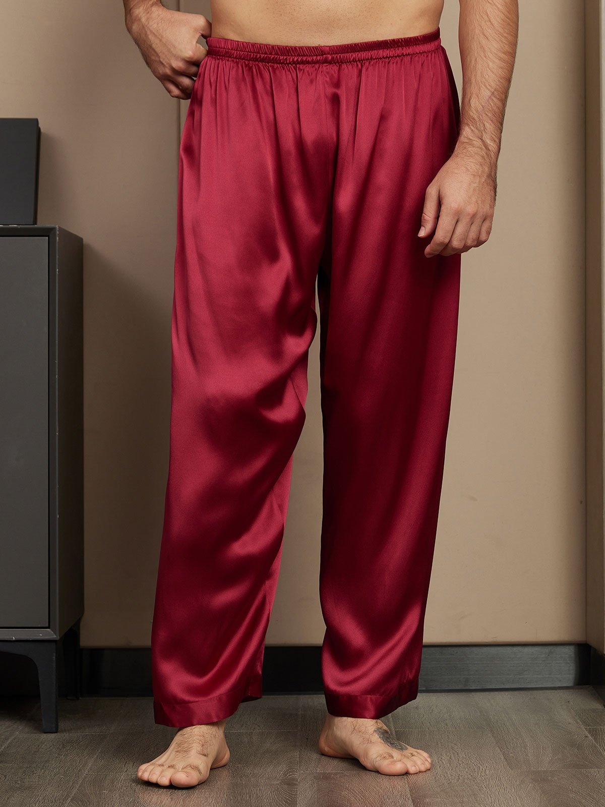 [Wine] SilkSilky-UK Pure Silk Mens Sleep Bottoms 003