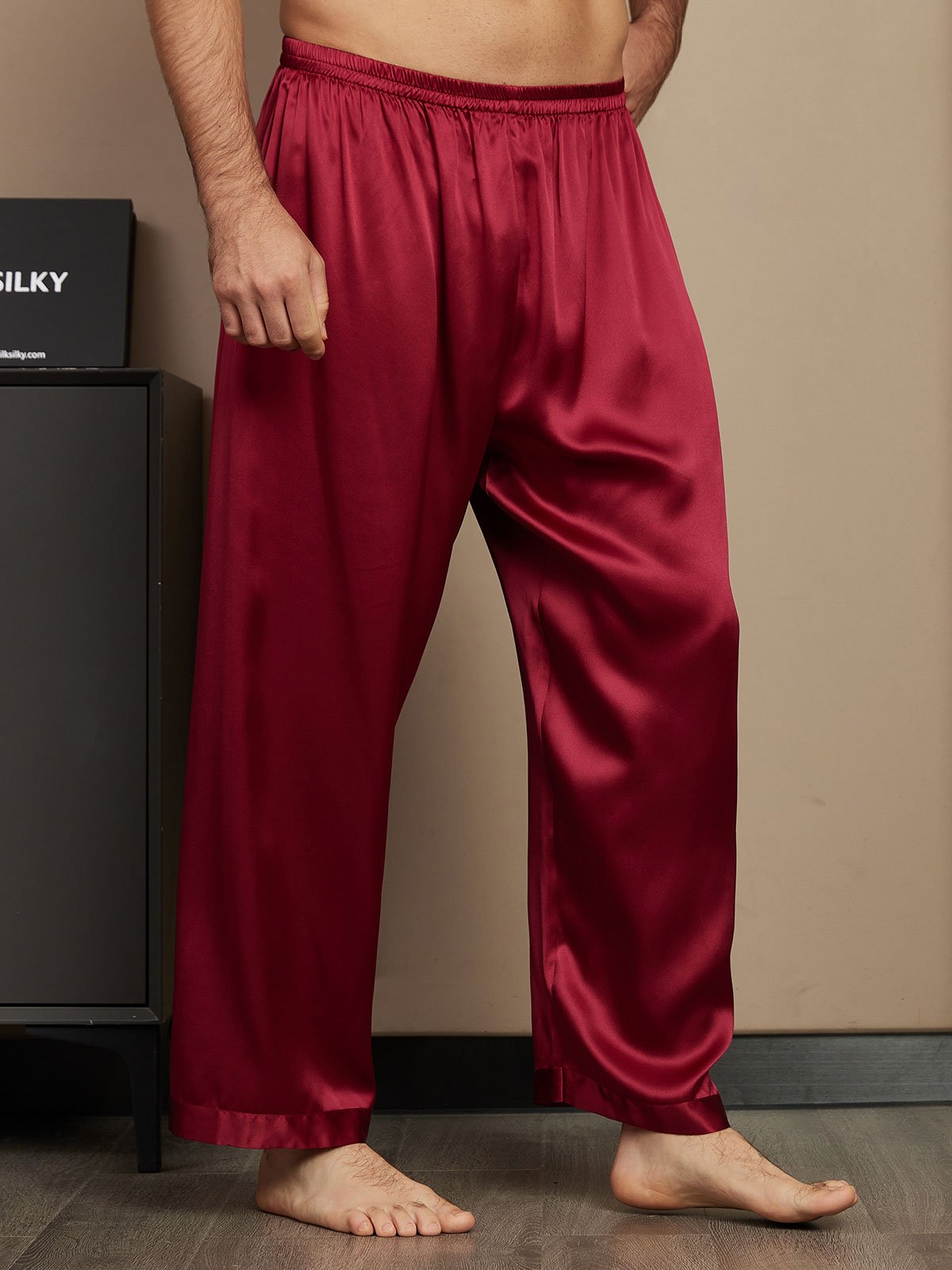 [Wine] SilkSilky-UK Pure Silk Mens Sleep Bottoms 004