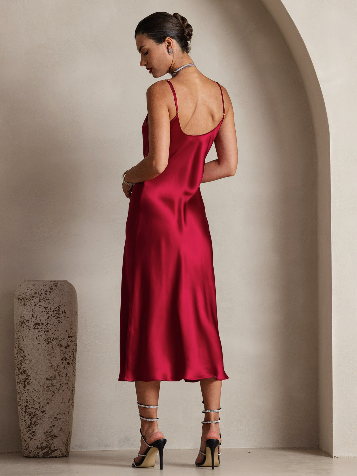 [Wine] SilkSilky-UK Pure Silk Sleeveless Round Neck Dress 002