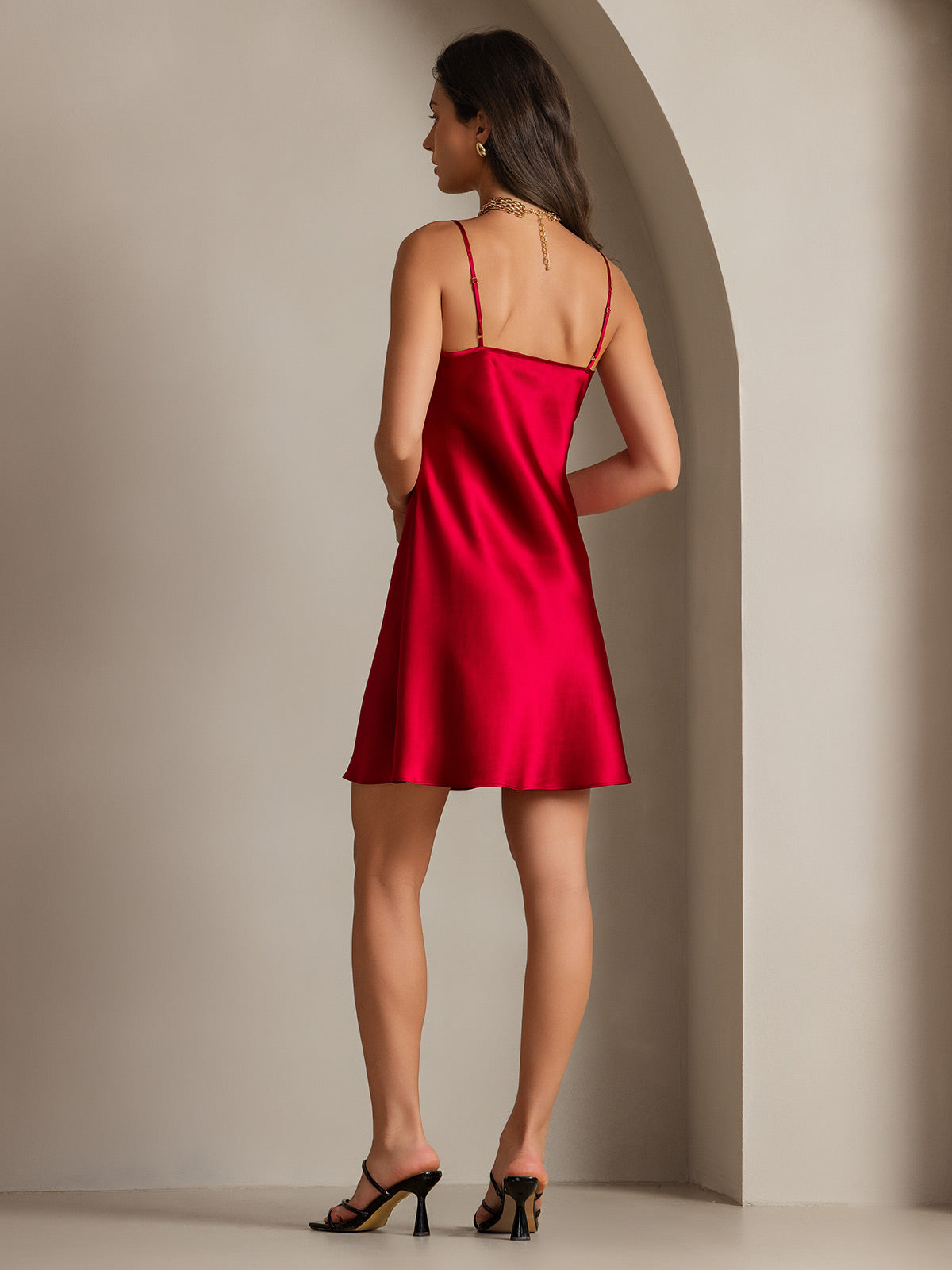 [Wine] SilkSilky-UK Pure Silk Sleeveless V Neck Dress 002