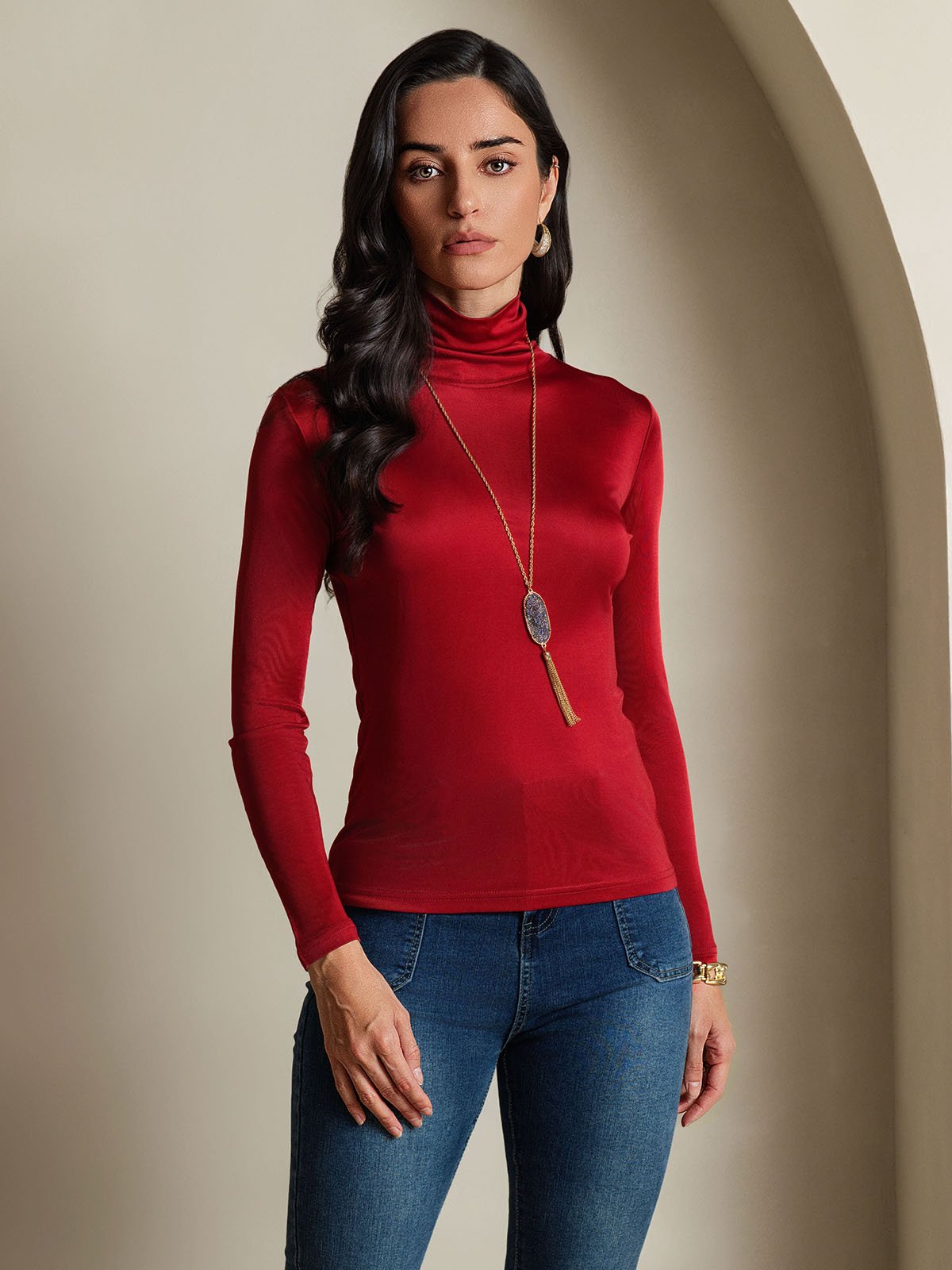 [Wine] SilkSilky-UK Silk Long Sleeve Womens T-Shirt 003