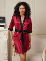 [Wine] SilkSilky-UK Half Sleeve Women's Dressing Gown 001