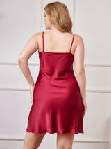 [Wine] SilkSilky-UK Spaghetti Strap V Neck Plus Size Dress 002