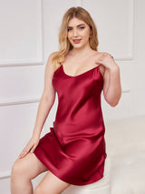 [Wine] SilkSilky-UK Spaghetti Strap V Neck Plus Size Dress 004