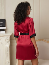[Wine] SilkSilky-UK Half Sleeve Women's Dressing Gown 002
