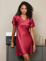 [Wine] SilkSilky-UK Short Sleeve V Neck Nightdress 004