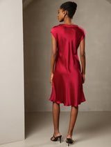 [Wine] SilkSilky-UK Cap Sleeve V Neck Dress 002