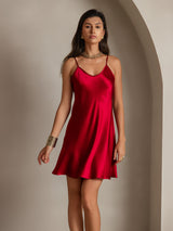 [Wine] SilkSilky-UK Spaghetti Strap V Neck Dress 003