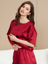 [Wine] SilkSilky-UK Short Sleeve Round Neck Women's Pyjamas 003