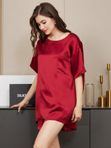 [Wine] SilkSilky-UK Short Sleeve Round Neck Women's Pyjamas 004