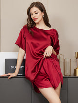 [Wine] SilkSilky-UK Short Sleeve Round Neck Women's Pyjamas 005