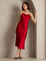 [Wine] SilkSilky-UK Spaghetti Strap Cowl Neck Dress 001
