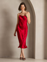 [Wine] SilkSilky-UK Spaghetti Strap Cowl Neck Dress 006