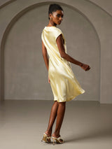 [Yellow] SilkSilky-UK Cap Sleeve V Neck Dress 002