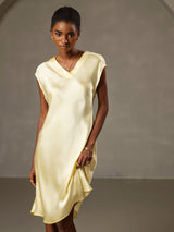 [Yellow] SilkSilky-UK Cap Sleeve V Neck Dress 003