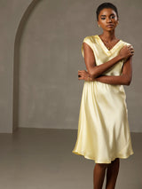 [Yellow] SilkSilky-UK Cap Sleeve V Neck Dress 004