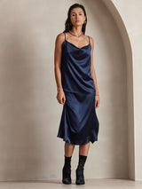 [Dark Blue] SilkSilky-UK Spaghetti Strap Cowl Neck Camisole 007