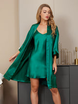 [Green] SilkSilky-UK 3/4 Sleeve V Neck Nightdress&Dressing gowns 005