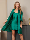 SilkSilky UK Pure Silk 3/4 Sleeve Nightgown&Robe Set Green 005