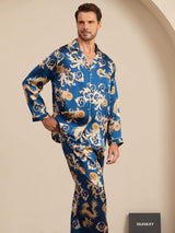 [Navy Dragon] SilkSilky-UK Long Sleeve Lapel Collar Men's Pyjamas 003
