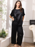 SilkSilky UK Pure Silk Short Sleeve Round Neck Women's Pyjamas Black 004