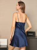 SilkSilky UK Pure Silk Sleeveless V Neck Dress DarkBlue 002