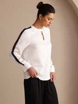 [White] SilkSilky-UK Long Sleeve Keyhole Neck Women's Blouse 003