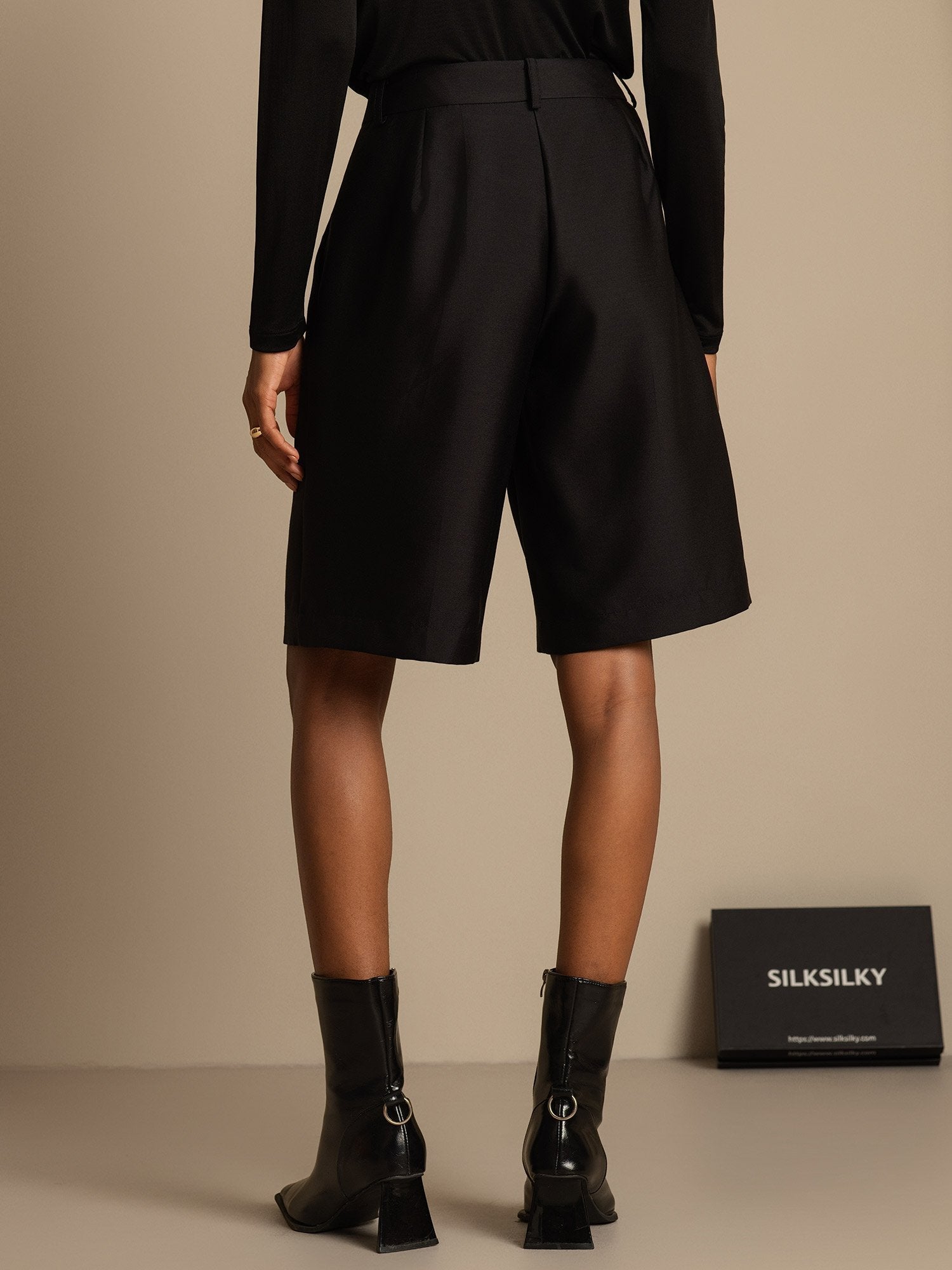 [Black] SilkSilky-UK 32Momme Silk-Wool Blend Womens Shorts 002,