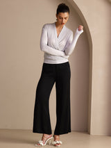 [Gray] SilkSilky-UK Long Sleeve Wrap Women's Blouse 006