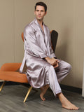 SilkSilky UK 19Momme Pure Silk Long Sleeve Lapel Men's Dressing Gown PaleMauve 003