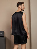 SilkSilky UK Pure Silk Sleeveless Round Neck Men's Pyjamas Black 002