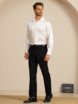 [White] SilkSilky-UK 19Momme Stretch Silk Charmeuse Long Sleeve Lapel Collar Men's Shirt 007
