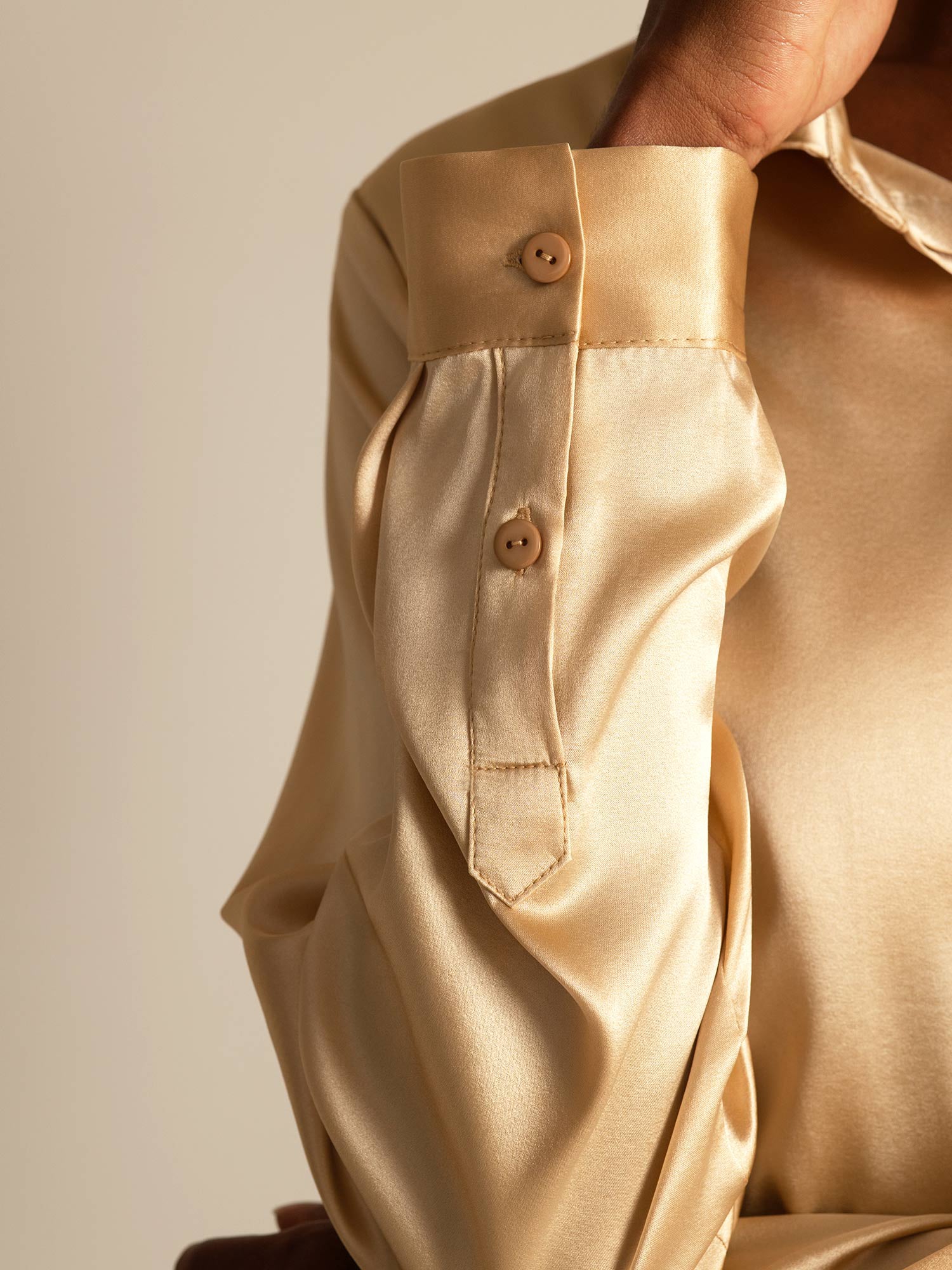 [Champagne] SilkSilky-UK 19Momme Silk Long Sleeve Collar Women's Shirt 007