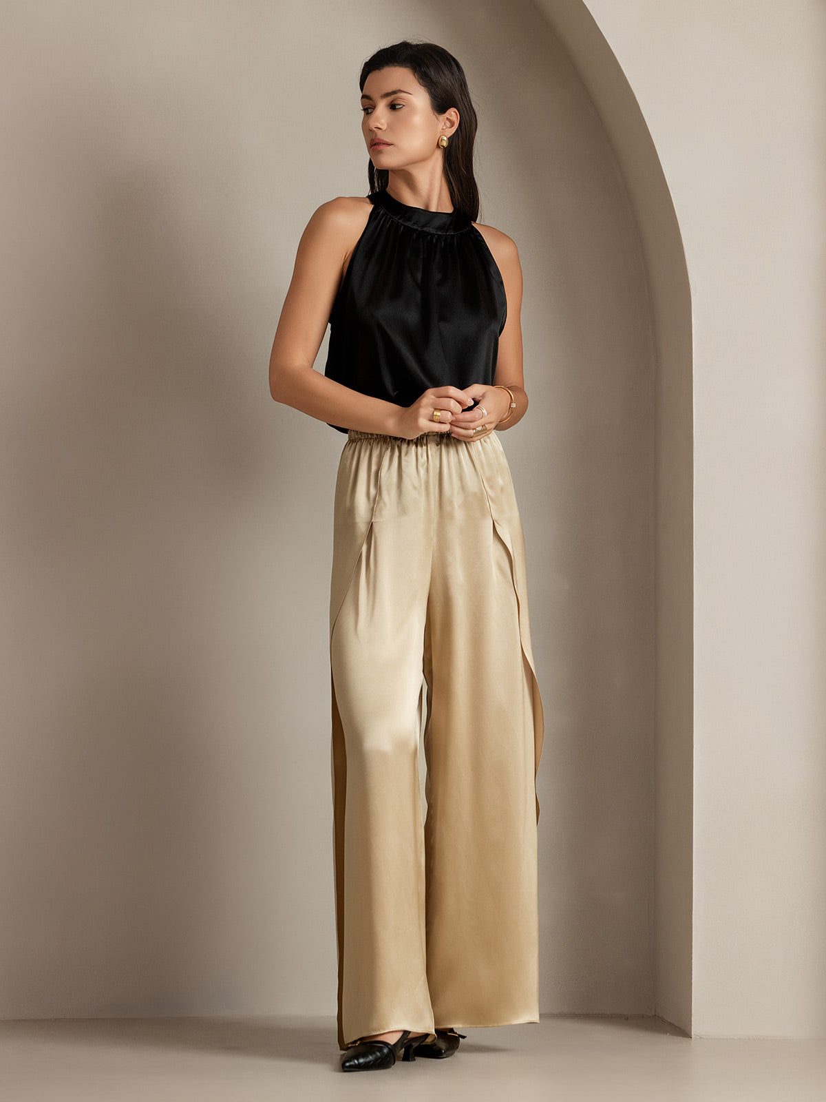 [Champagne] SilkSilky-UK 19Momme Silk Split Women's Pants 012