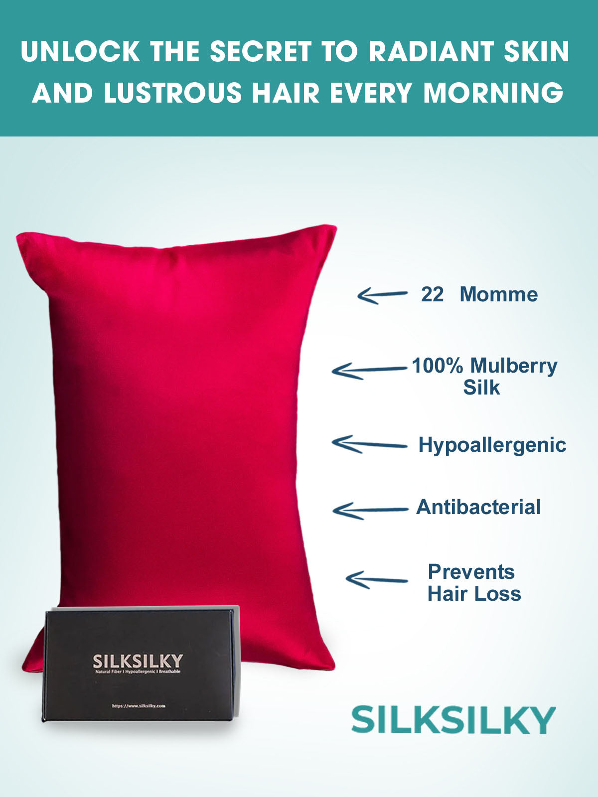 SilkSilky UK 22Momme Pure Silk Pillowcase Wine 002