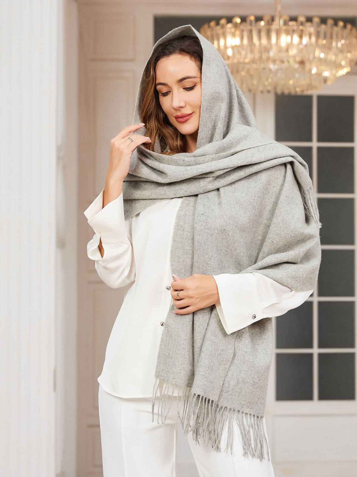 [Light Gray] SilkSilky-UK Wool Scarf 002