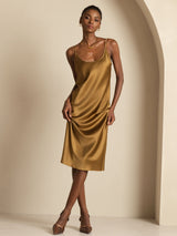 [Brown] SilkSilky-UK Spaghetti Strap U Neck Dress 004