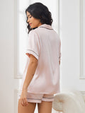 SilkSilky-UK Pure Silk Short Sleeve Lapel Women's Pyjamas Pink 002