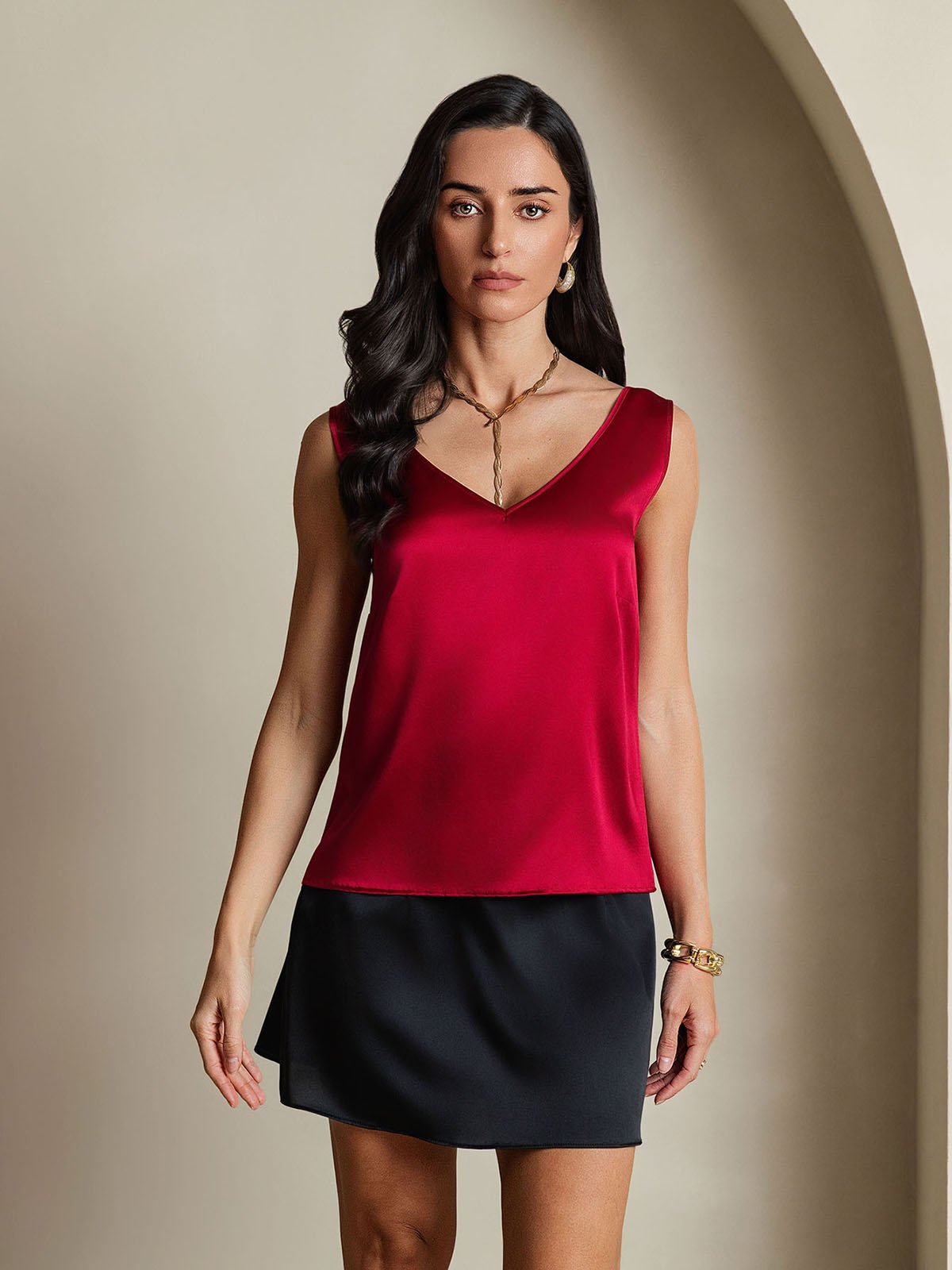 [Wine] SilkSilky-UK 19Momme Silk V Neck Camisole 004