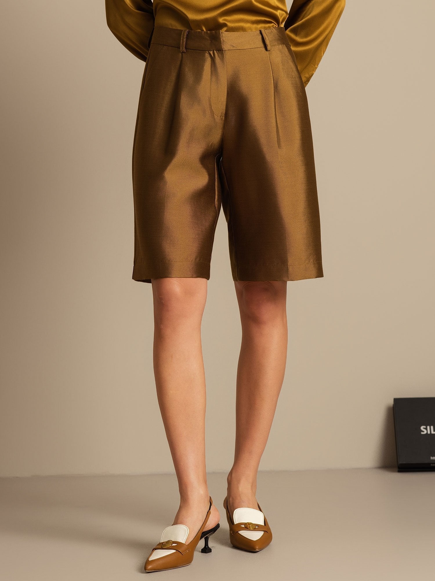 [Bronze] SilkSilky-UK 32Momme Silk-Wool Blend Womens Shorts 006,