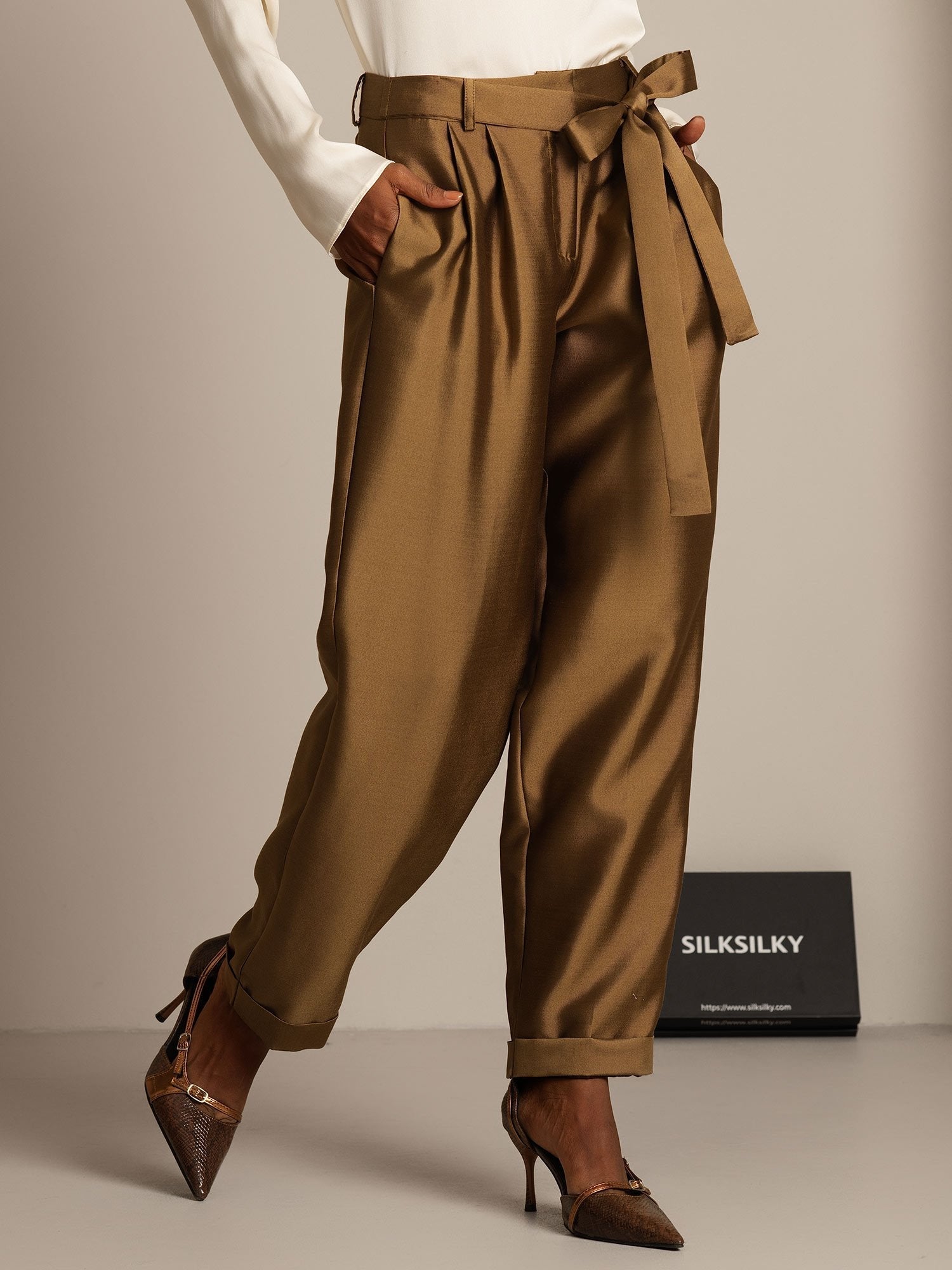 [Bronze] SilkSilky-UK 32Momme Silk-Wool Blend Womens Pants 006,