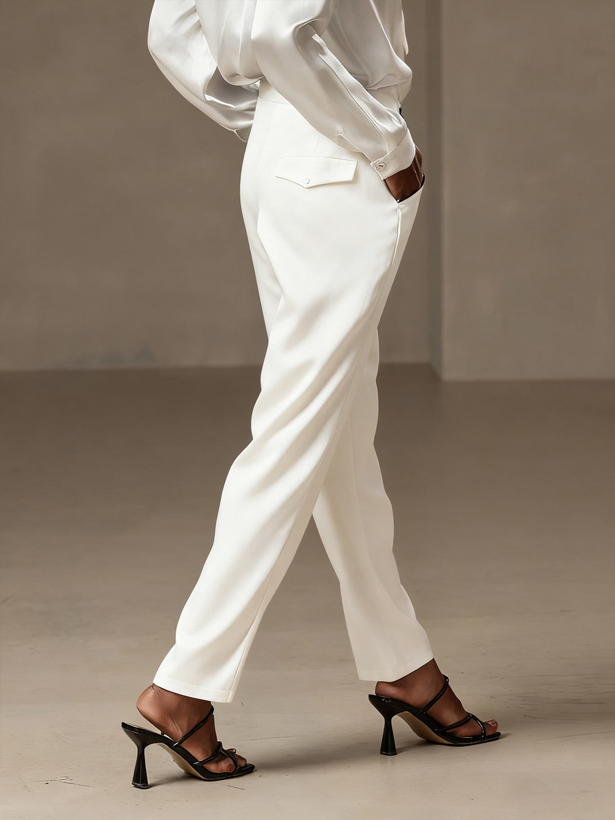 [White] SilkSilky-UK 19Momme Silk Womens Pants 002